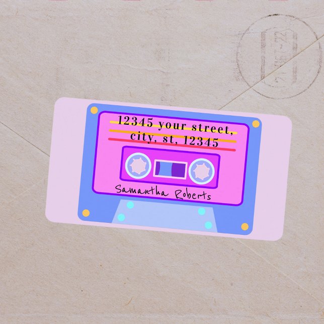90:s Vaporwave Pastel Cassette-Returadress Adressetikett (Skapare uppladdad)