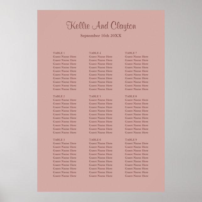 90 Sätesdiagram för kanel Ro Bröllop Poster (Framsidan)