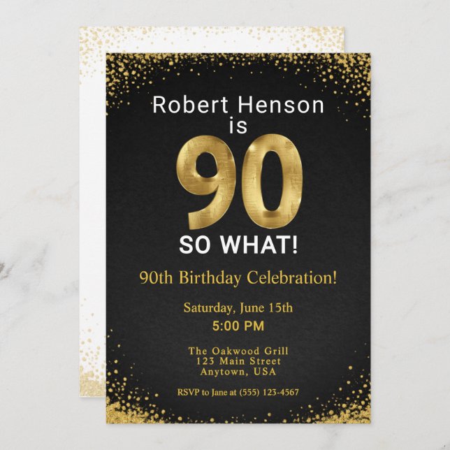 90 So What! Black Gold 90th Birthday Inbjudningar (Fram/baksida)