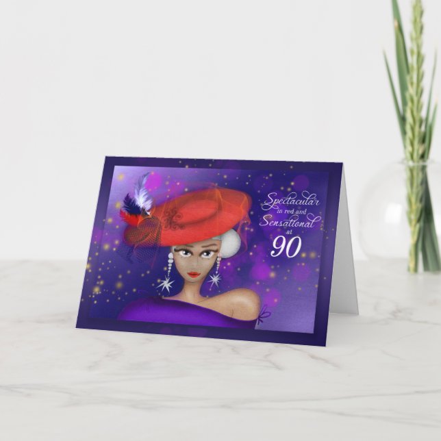 90 Spectacular and Sensational Red Lila Birthday Kort (Framsida)