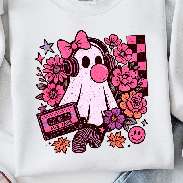 90-tal Bubblegum Aesthetic Retro Ghost Girl Hallow Lång Ärmad Tröja (This ghost girl design mixes 90s aesthetic nostalgia with playful Halloween charm.)