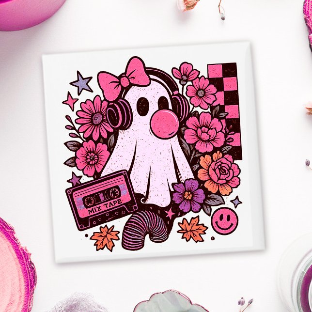 90-tal Bubblegum Aesthetic Retro Ghost Girl Hallow Magnet (This ghost girl design mixes 90s aesthetic nostalgia with playful Halloween charm.)