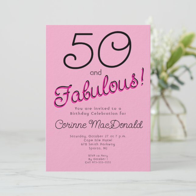 90-tal Femtio och fantastisk rosa 50-årsdag  Inbjudningar (Stående Fram)