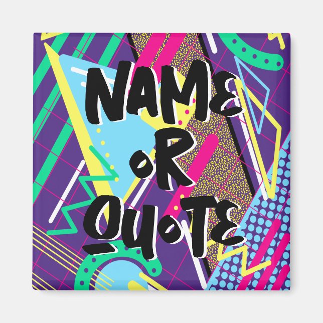 90-tal Retro Mönster, blått Lila Gult Geometric Magnet (Framsidan)