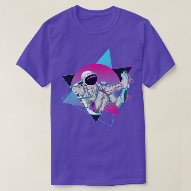 90-tal Synthwave Skateboarder Rymden Vaporwave A T Shirt (Design framsida)