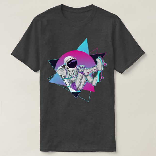 90-tal Synthwave Skateboarder Rymden Vaporwave A T Shirt (Design framsida)