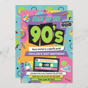 90-talet Födelsedagsfest inbjudan