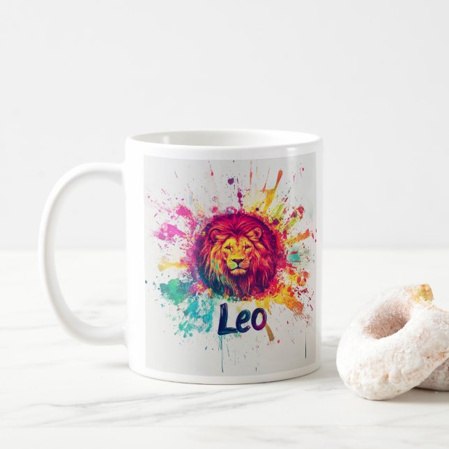 "90-talet Throwback Leo: Splatter Paint Mugg" Kaffemugg (Med munk)