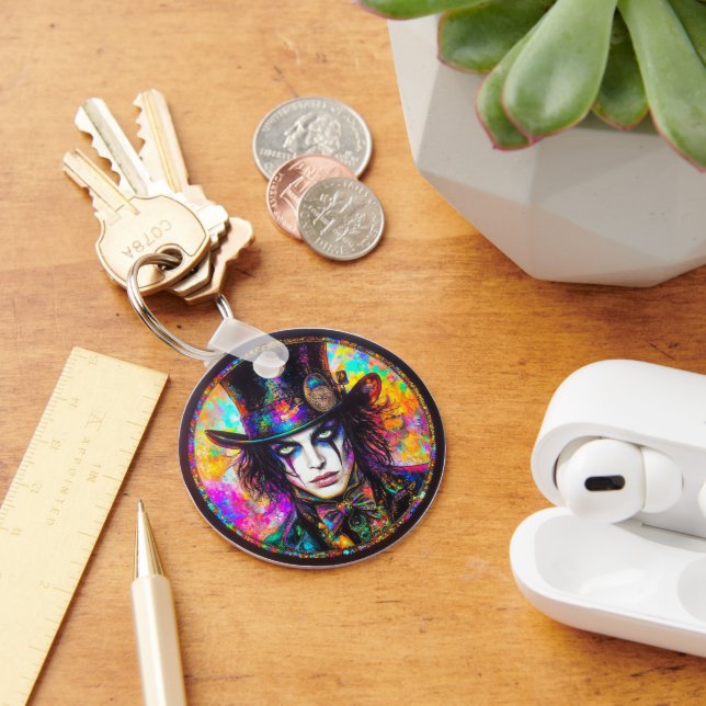 90-talets Gothic Steampunk Mad Hatter Keychain Nyckelring (Skrivbord)