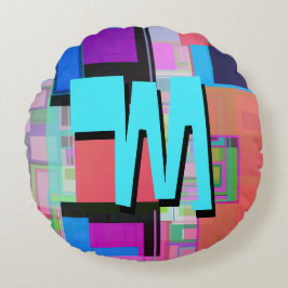 90-talets inspirerade färgstarka geometriska monog rund kudde