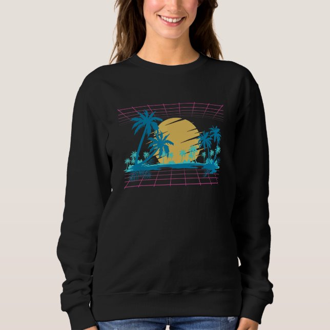 90-talets konst Vaporwave Beach Handflatan Träd Su T Shirt (Framsida)