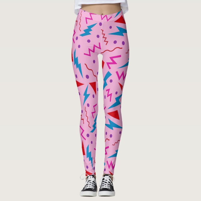 90-talets Memphis stil geometrisk Rosa Leggings (Framsida)