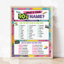 90-talets Namn Game Party signerar Memphis Mönster Poster