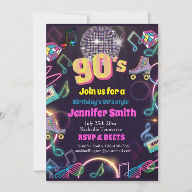 90-talets Neon Disco Vibbar Retro Stil Inbjudningar (Framsida)
