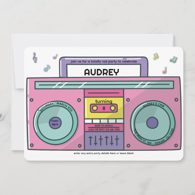 90-talets populära musiktema från Boombox på födel Inbjudningar (Framsida)