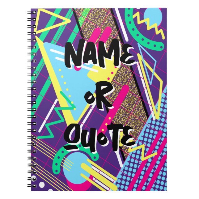 90-talets Retro Mönster Geometrical Lila Nittio Anteckningsbok (Framsidan)