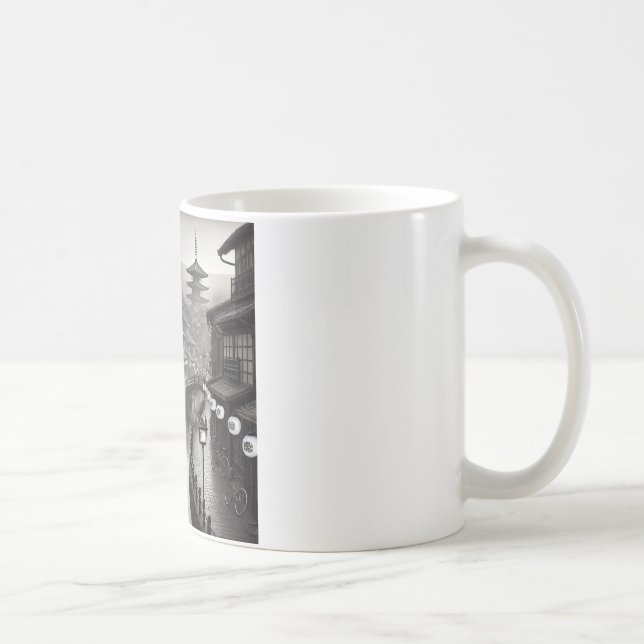 90-talets Stil Black and White Japan Kaffemugg (Höger)