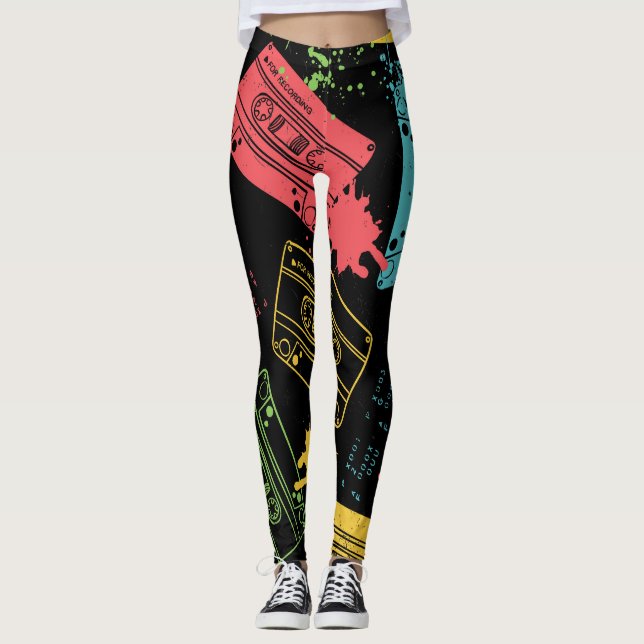 90-talets Stil Coola Grunge Cassettes Leggings (Framsida)