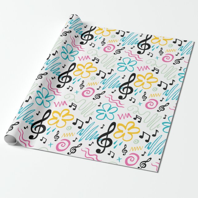 90-talets Stil Treble Clef Music Presentpapper (Utrullad)