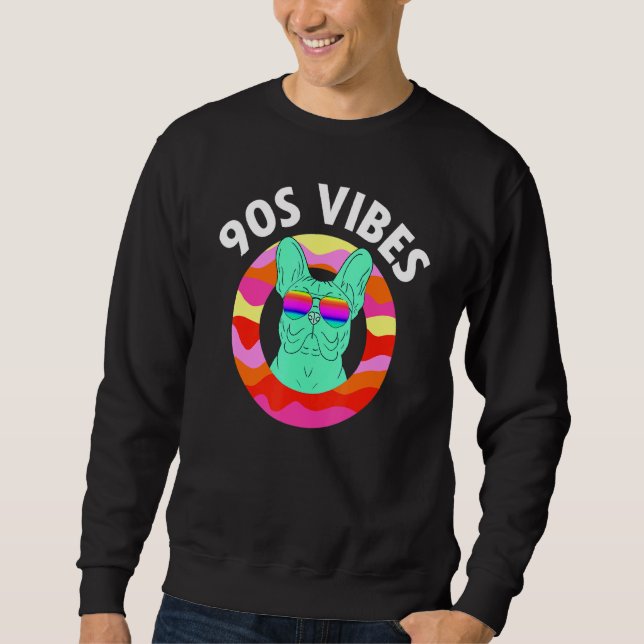 90-talets Vibes Lazy Costume Frenchie Mamma Retro  Lång Ärmad Tröja (Framsida)