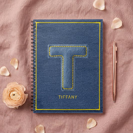 90-tals blå denim-applikation bokstav T monogram n Anteckningsbok