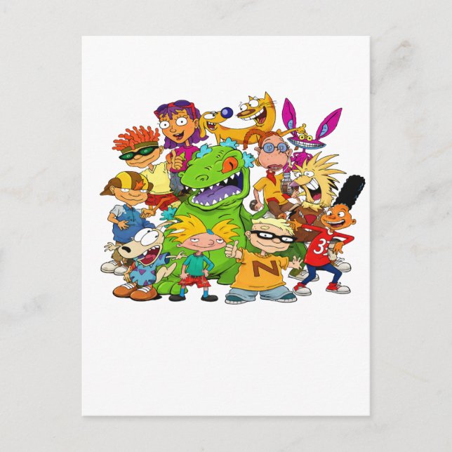 90-tals Cartoon Mash-Up T-Shirt Vykort (Framsida)