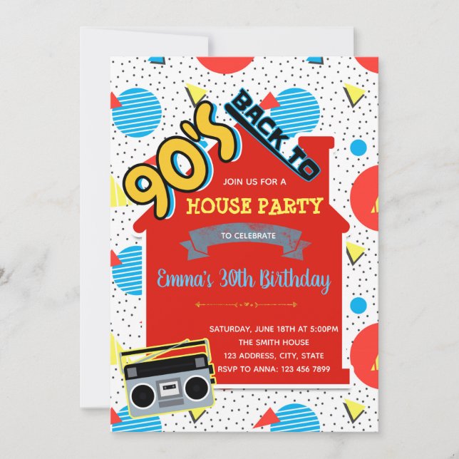 90-tals house party-inbjudan inbjudningar (Framsida)
