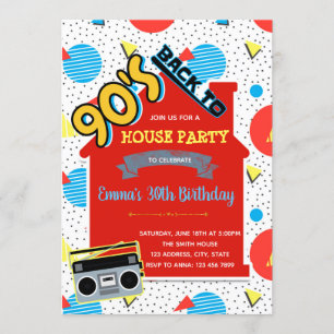 90-tals house party-inbjudan inbjudningar