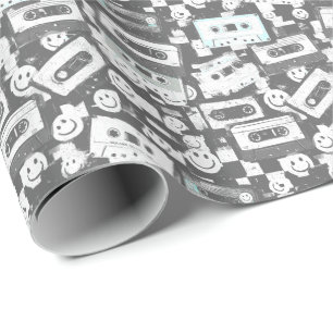 90-tals kassett & Smiley-inpackningspapper - Monok Presentpapper