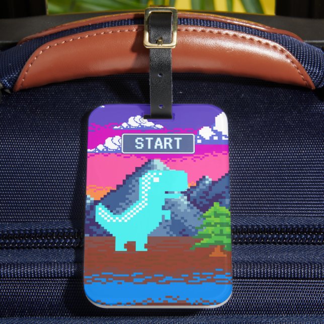 90-tals Pixel-gammal Pixelart - Dinosaur-illustrat Bagagebricka (Framsida Insitu 2)