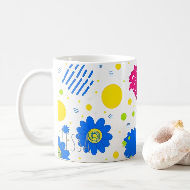 90-tals Retro Memphis Stil Blommig Pop Art Kaffemugg (Med munk)
