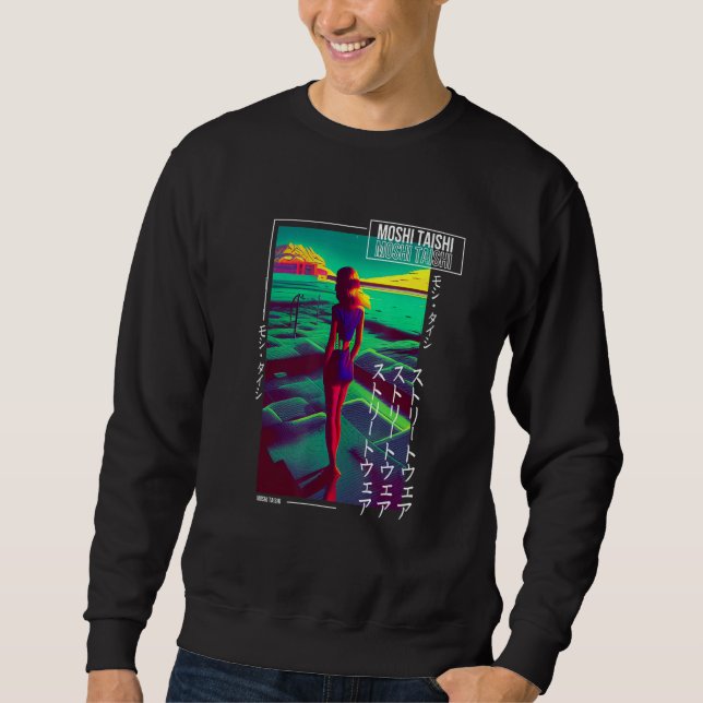 90-tals Retro Synthwave Japansk Vaporwave Otaku Es Lång Ärmad Tröja (Framsida)