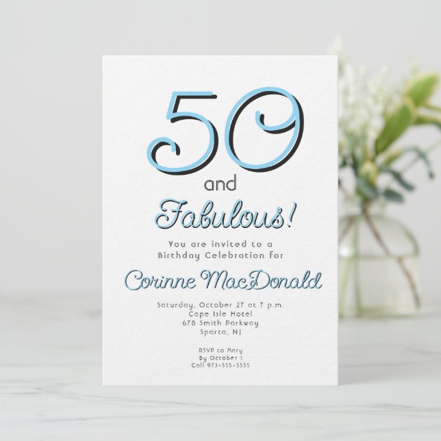 90-tals stil blå Femtio och fantastisk 50-årsdag  Inbjudningar (Stående Fram)
