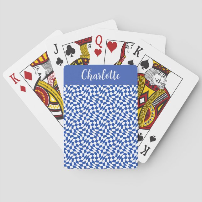 90-tals tema blå rutig namnmonogram casinokort (Baksidan)