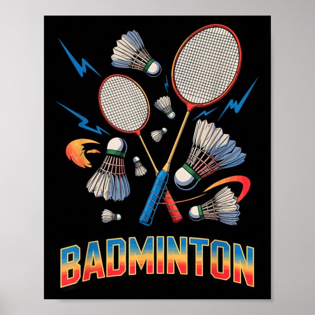 90-tals vintage badmintonspelare shuttle racket poster (Framsidan)