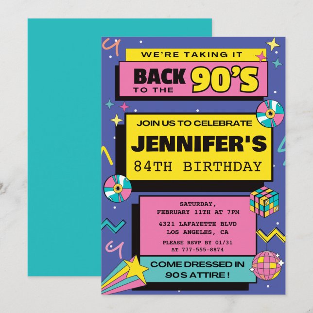 90-talsfest Retro 84-års inbjudan Modern  (Fram/baksida)