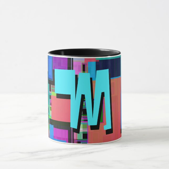 90-talsinspirerad färgrik geometrisk monogram mugg (Center)
