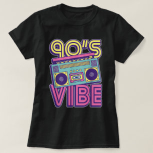 90-talsvibe Retro Boombox Neon Estetisk Design T Shirt