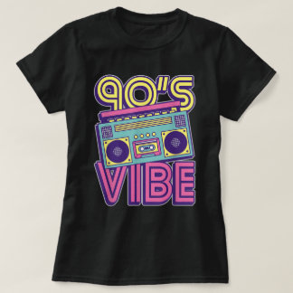 90-talsvibe Retro Boombox Neon Estetisk Design T Shirt