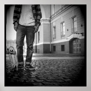 90-tums Poster för svart och vit Old school-skateb