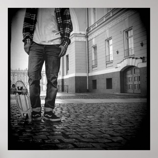 90-tums Poster för svart och vit Old school-skateb (Framsidan)