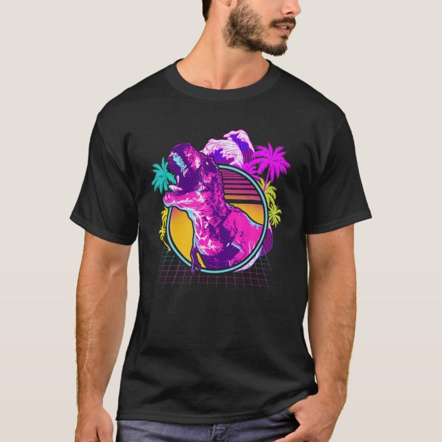 90S 80S Retro Dinosaur Vaporwave Aesthetic T Shirt (Framsida)