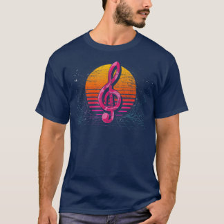 90s Art Music Treble Clef Synthwave Vaporwave Retr T Shirt