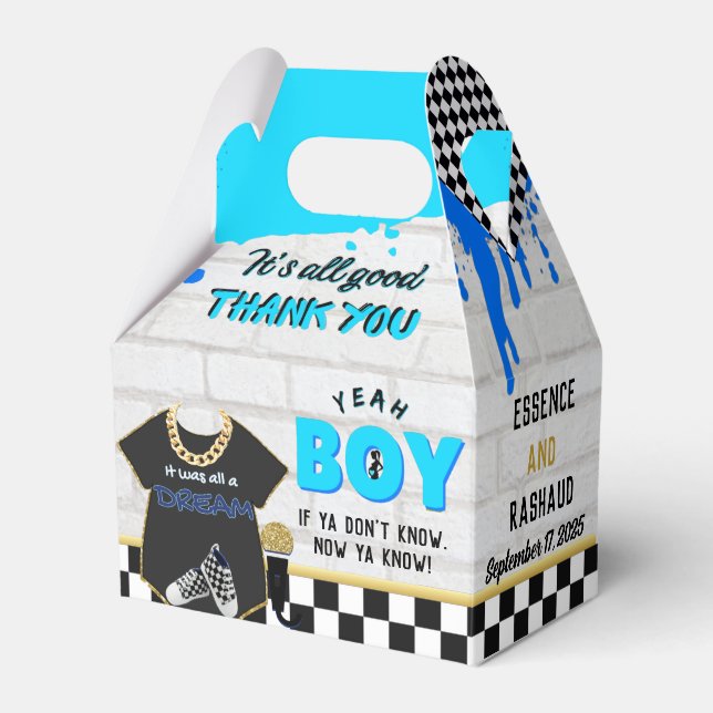 90's Boy Retro Hip hop Baby Shower Neon Blue Presentaskar (Framsidan Sidan)