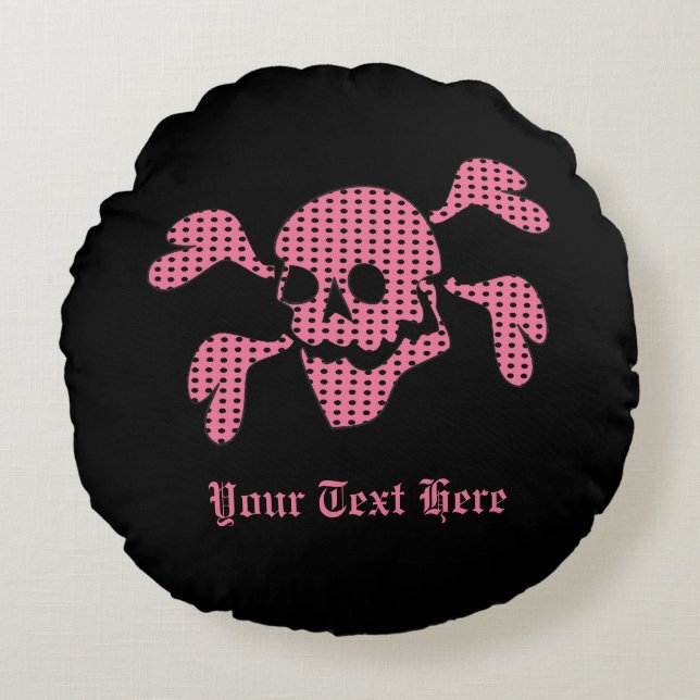 90s Goth Rockabilly Skull and Crossbones Punk Joll Rund Kudde (Framsidan)