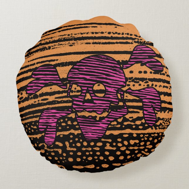 90s Goth Rockabilly Skull and Crossbones Punk Joll Rund Kudde (Baksidan)