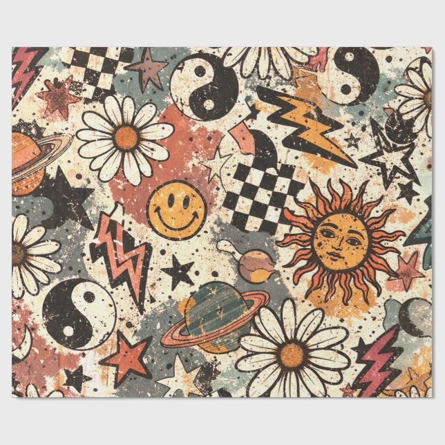 90s Happy Faces Sun Flowers Pattern Presentpapper (Platt)