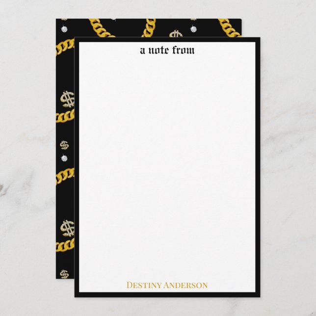  90's Hip Hop Rap Music Gold Cuban Link Chain Anteckningskort (Fram/baksida)