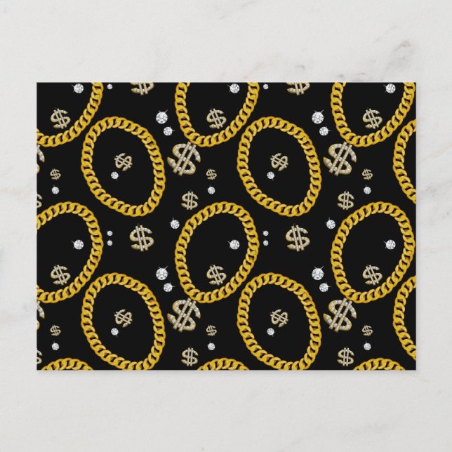  90's Hip Hop Rap Music Gold Cuban Link Chain Helg Vykort (Framsida)