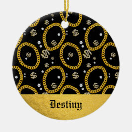  90's Hip Hop Rap Music Gold Cuban Link Chain Julgransprydnad Keramik